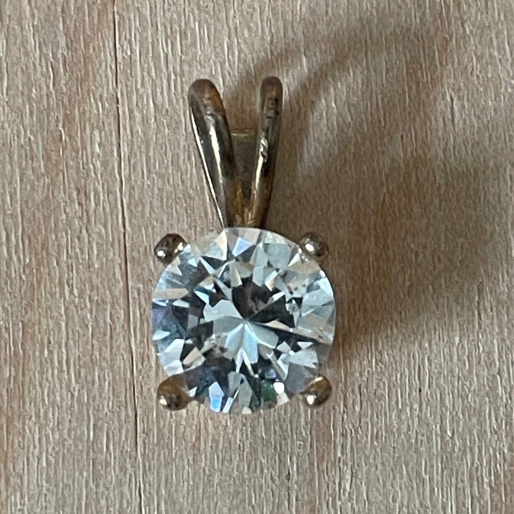 Sterling Silver 925 Gold Plated Round Clear CZ Solitaire Pendant China Stamped